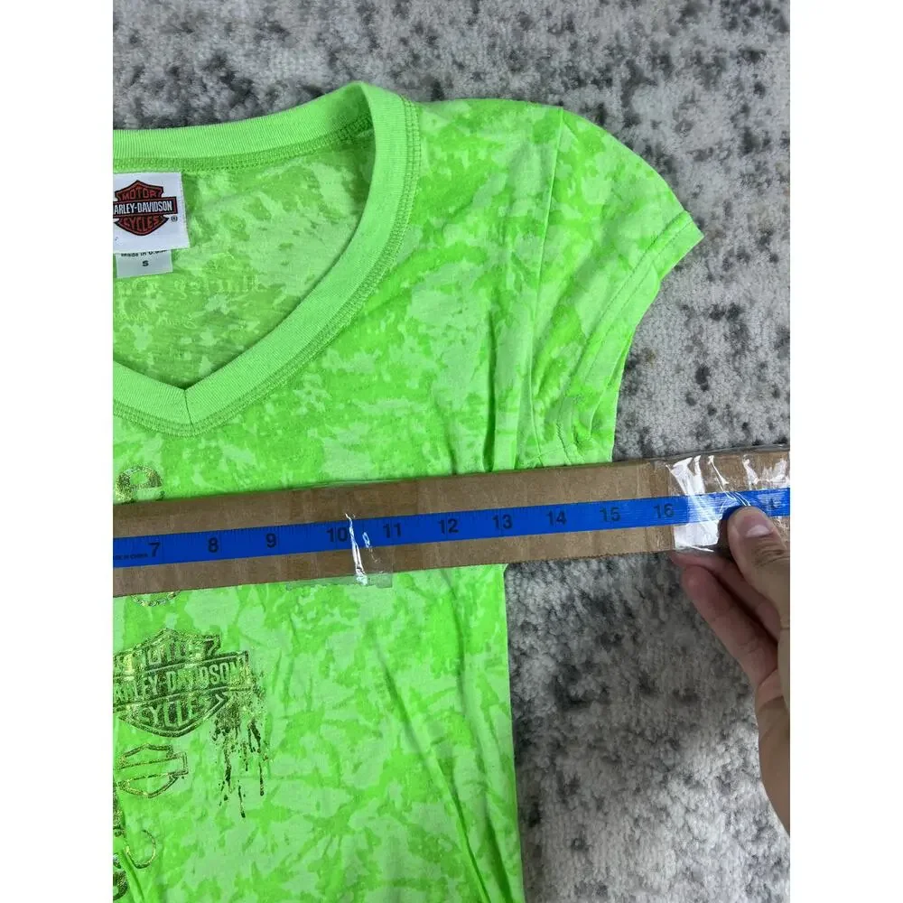 Green Harley Davidson Lace Top Womans Small Spellout Biker Y2k Motorcycle